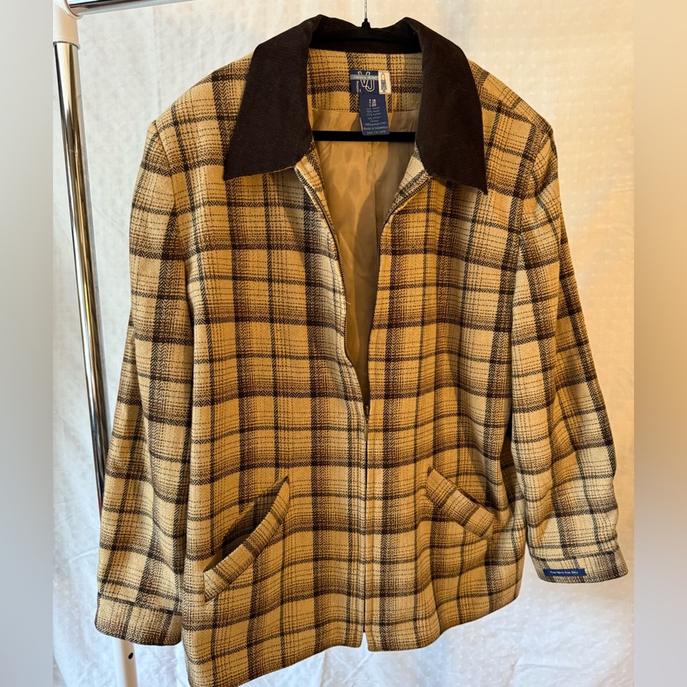 Venezia Plaid Blazer - Cream and Brown with corduroy collar